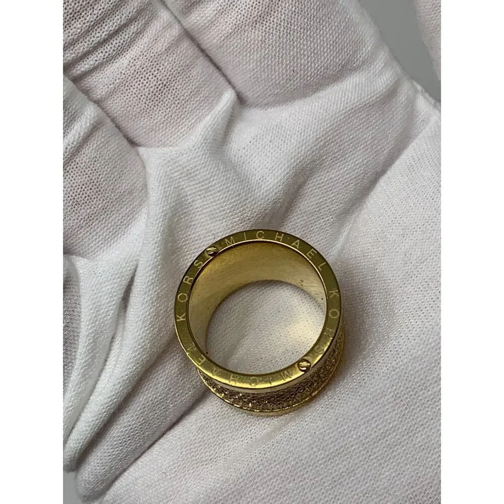 Michael Kors Pave Barrel Ring Gold Tone Metal Size 8
